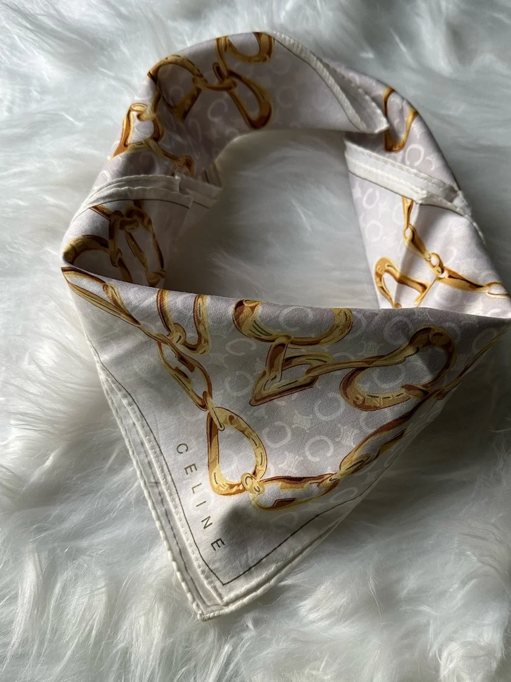 Celine Paris Vintage Gold Chain Monogram Square Scarf 19x19
